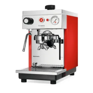 Olympia Maximatic Red espresso machine — front view in red