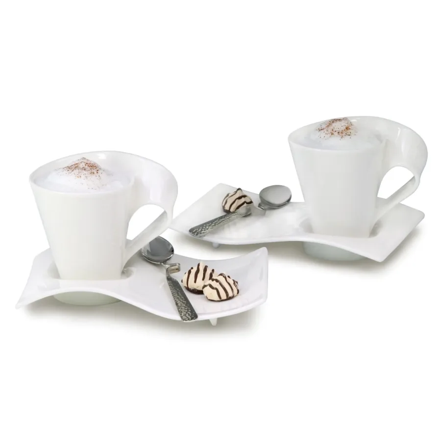 New Wave Coffee and Tea Mug Set (with spoon and plate) - 2 Sets