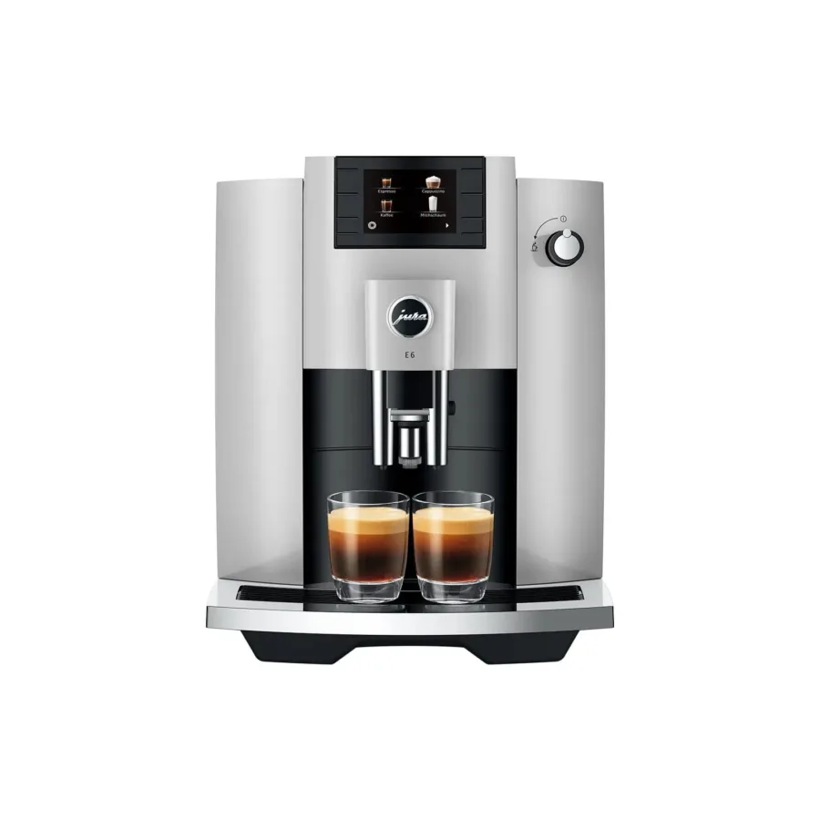 JURA E6 Platinum espresso machine – front view of superautomatic model