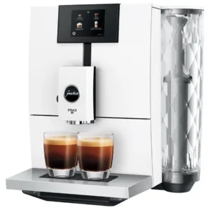 JURA ENA 8 Nordic White – angled view of compact superautomatic espresso machine