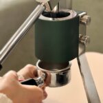 Olympia Express Mina lever being used on portafilter – Mina to Cremina comparison
