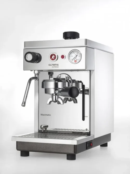 Olympia Maximatic White espresso machine — front view in white