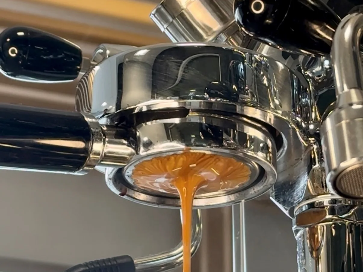 Making coffee at home using the Profitec DRIVE and a bottomless portafilter.