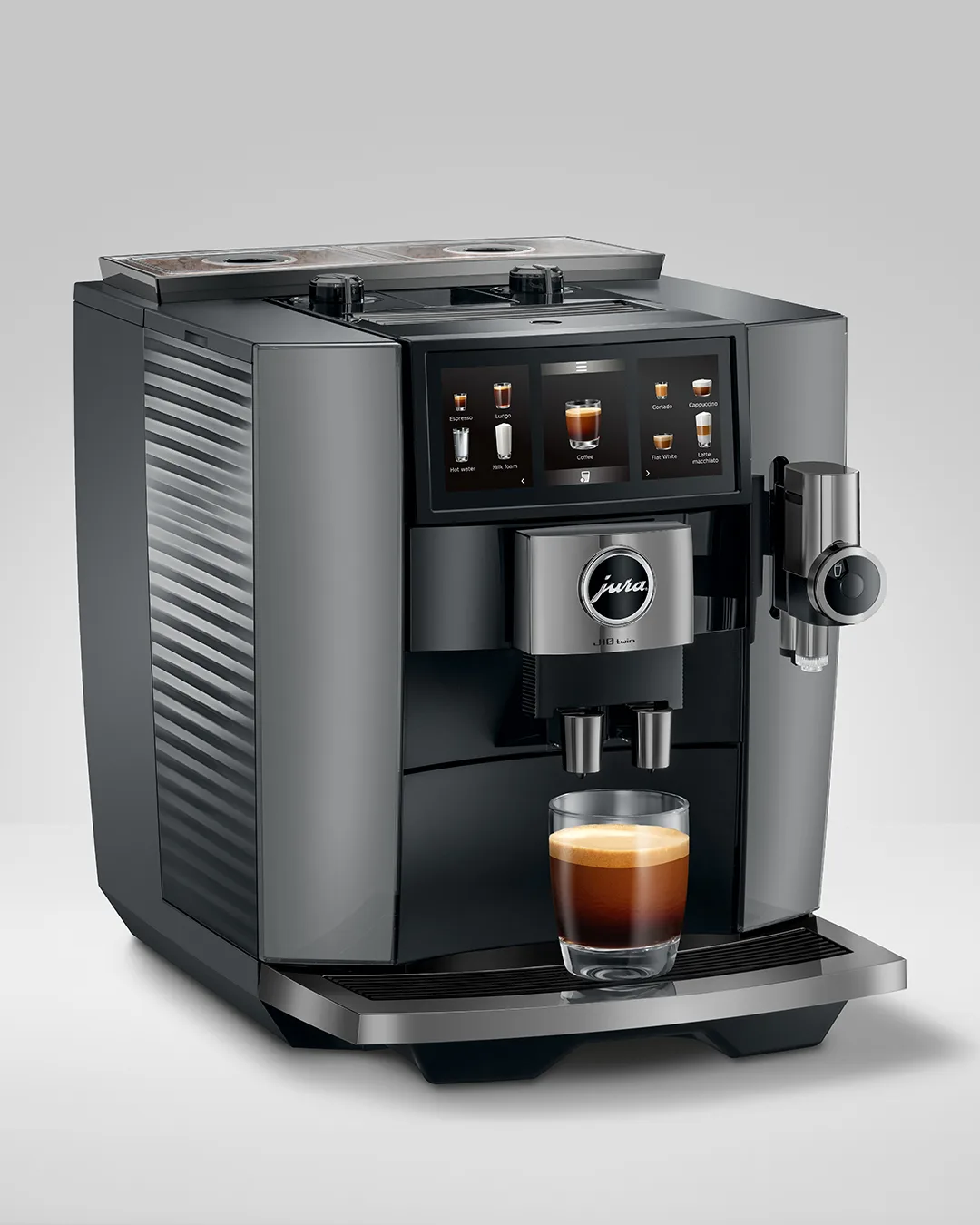 JURA J10 twin Diamond Onyx full machine shot, angled